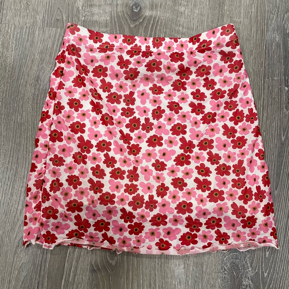 Miniskirt with Red & Pink Flowers